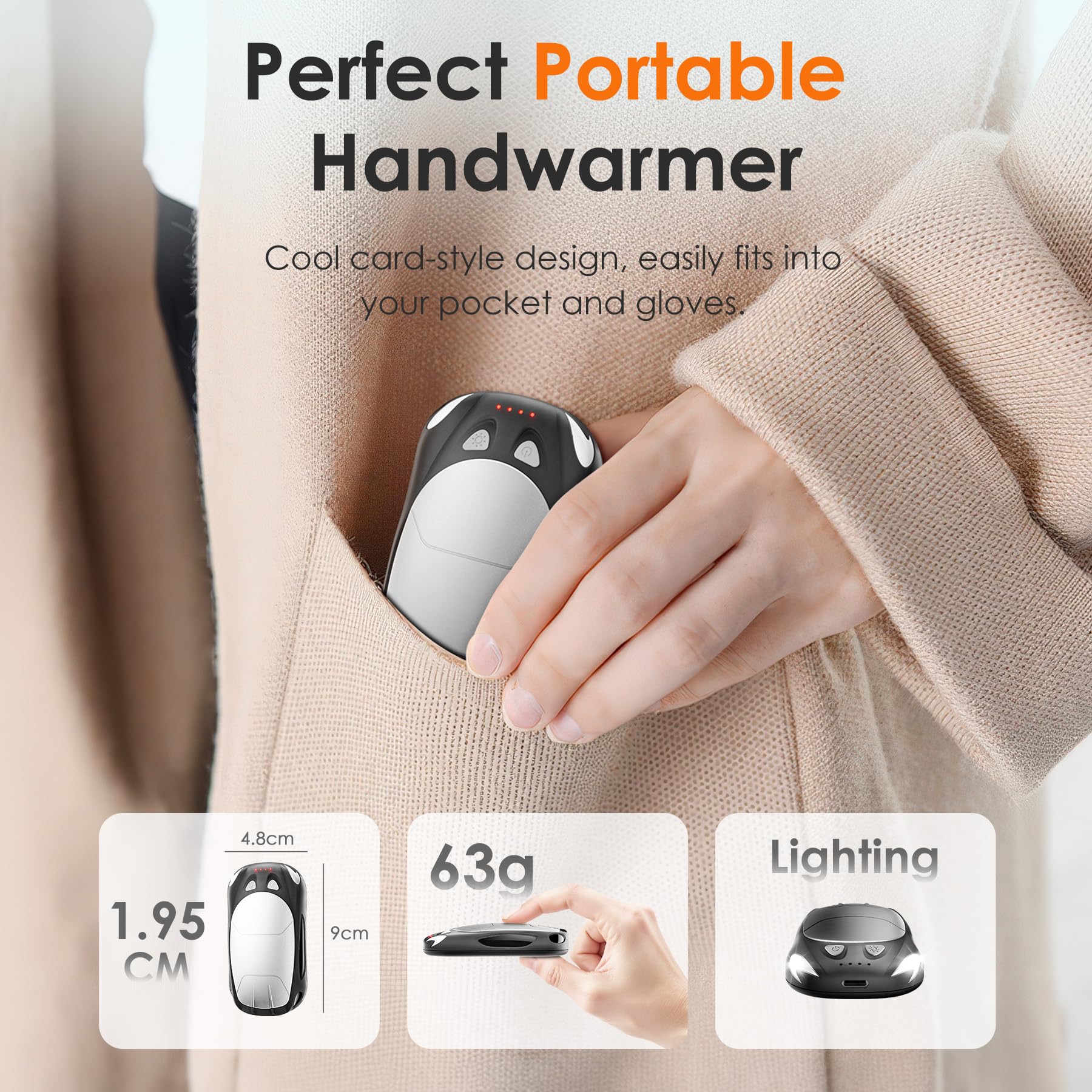 Nebafits Hand Warmers Rechargeable 2-Pack, Reusable Portable Magnetic Pocket Heater, USB 2-in-2 Hand Warmer, Suitable for Men an