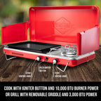 Hike Crew 2-In-1 Gas Camping Stove  Portable Propane Grill/Stove Burner W/Integrated Igniter & Stainless Steel Drip Tray  Built-