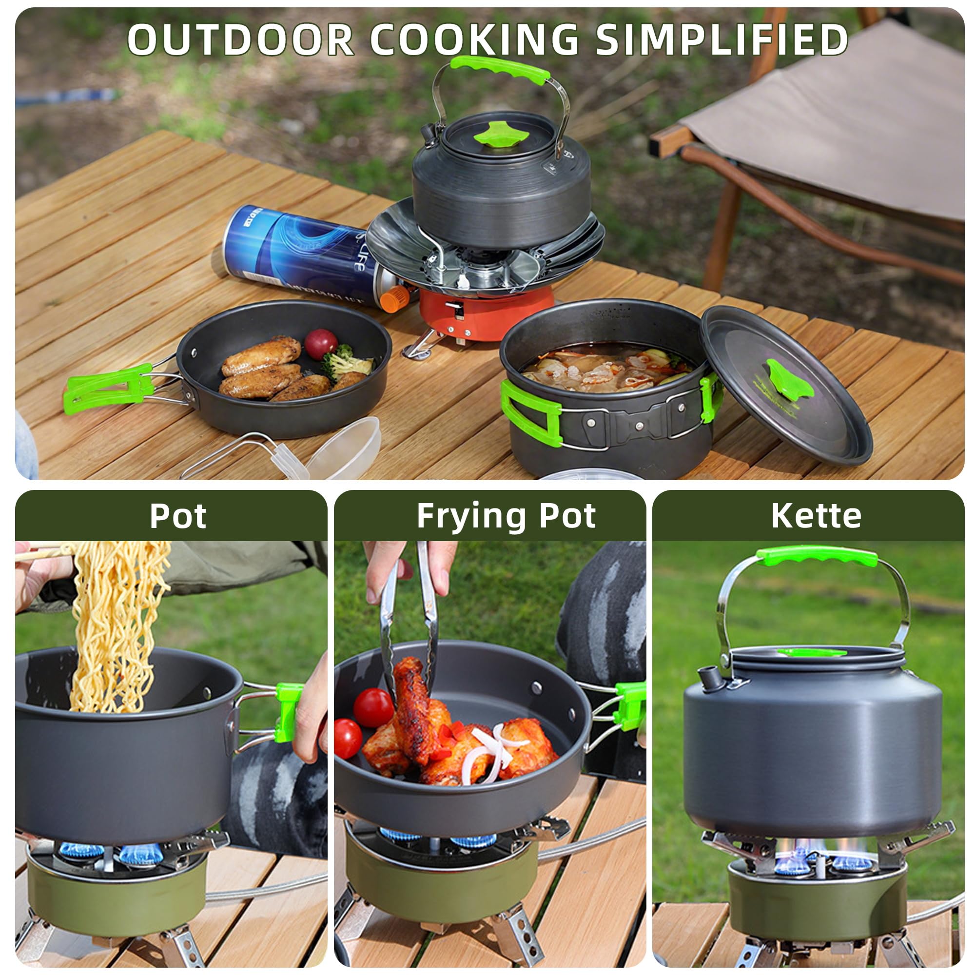 Aigear Camping Cooking Set Cookware Mess Kit With Storage Bag Pot Pan And Teapot Set Camping Accessories For Outdoor Camping Hik