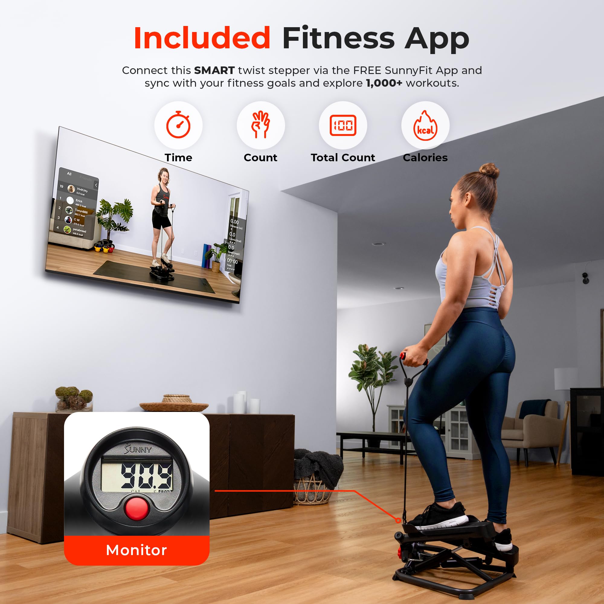 Sunny Health & Fitness Advanced Twist Stepper Machine Workout Cardio Mini Stair Master Climber Thigh Space Twist Stepper Resista
