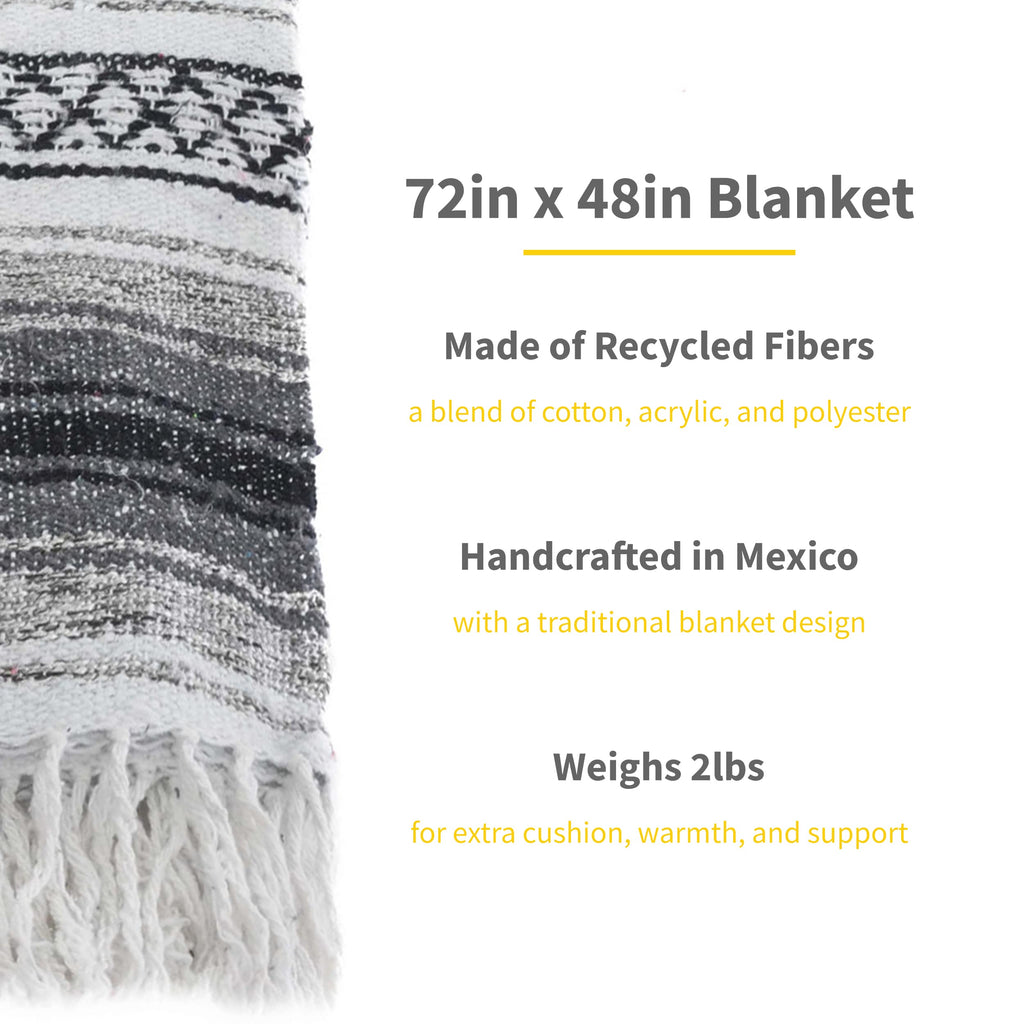 Cozumel Authentic Mexican Blanket, 10 Pack, 72X48 Inches, Made In Mexico - Yoga Blanket For Studios - Outdoor Picnic/Camping Bla