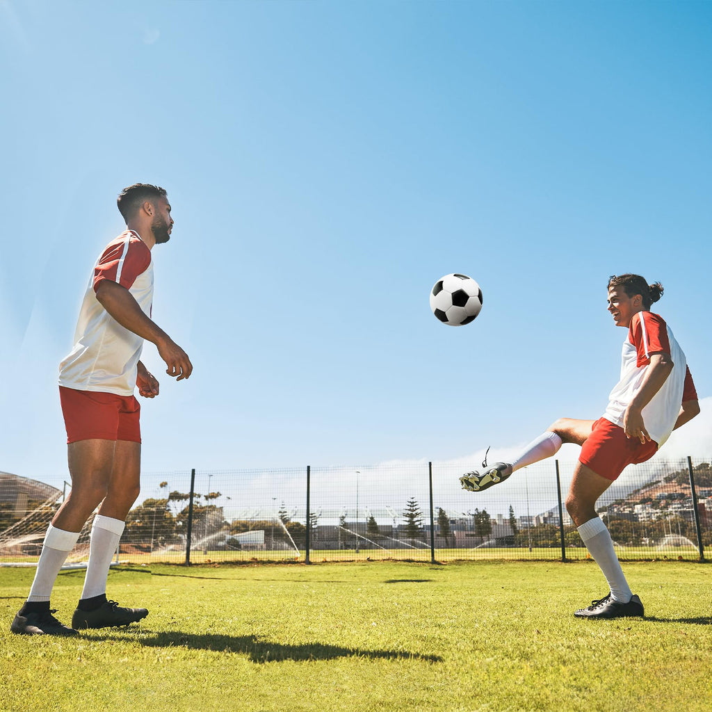 Soccer Balls Size 5 with Pumps - Set of 2 Soccers and 2 Pumps - Official Size and Weight - Safe Soft Cover and Long-Lasting Perf