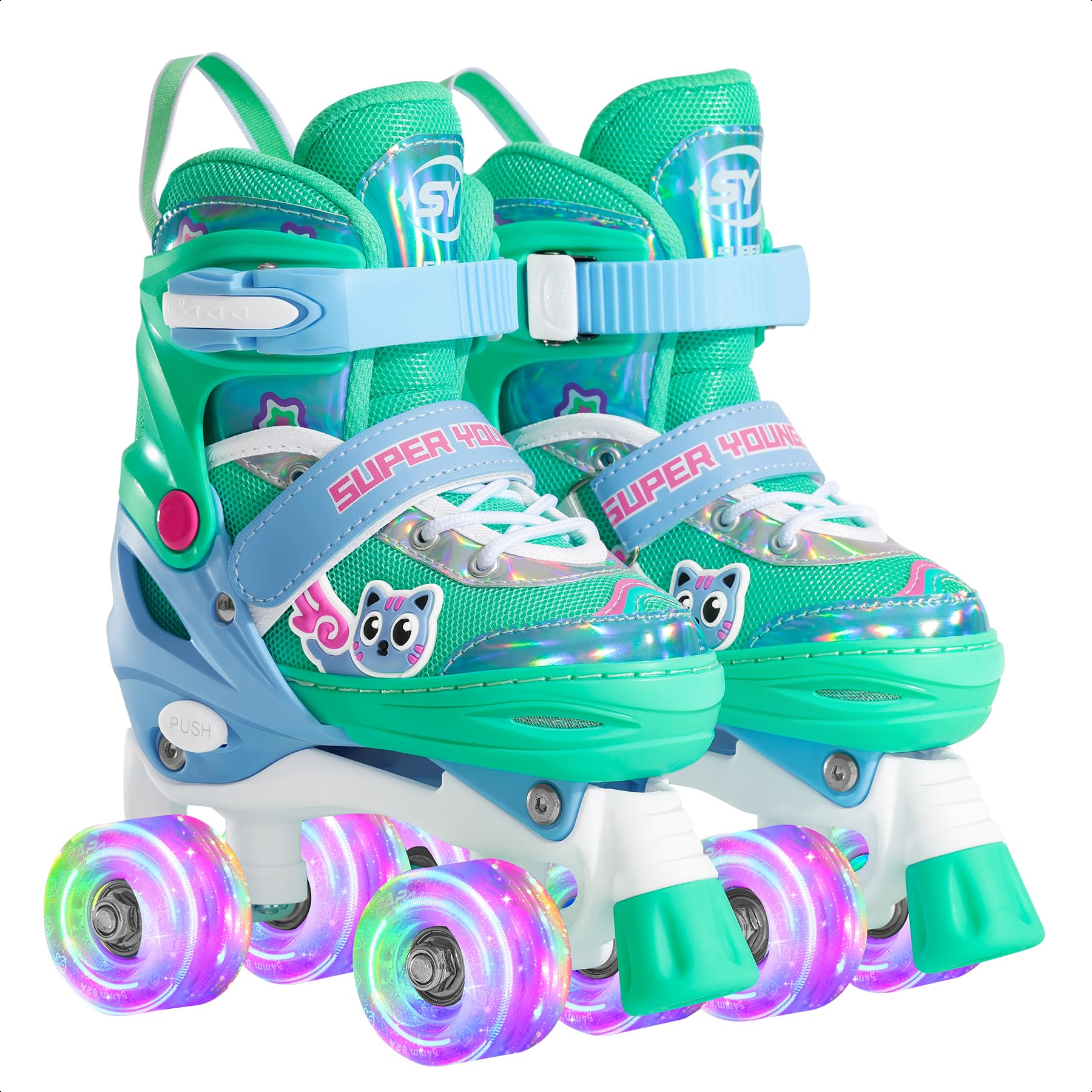 SUPER YOUNGSTER Adjustable Light Up Kids Unicorn Roller Skates for Girls Ages 4-6 5-8 8-12