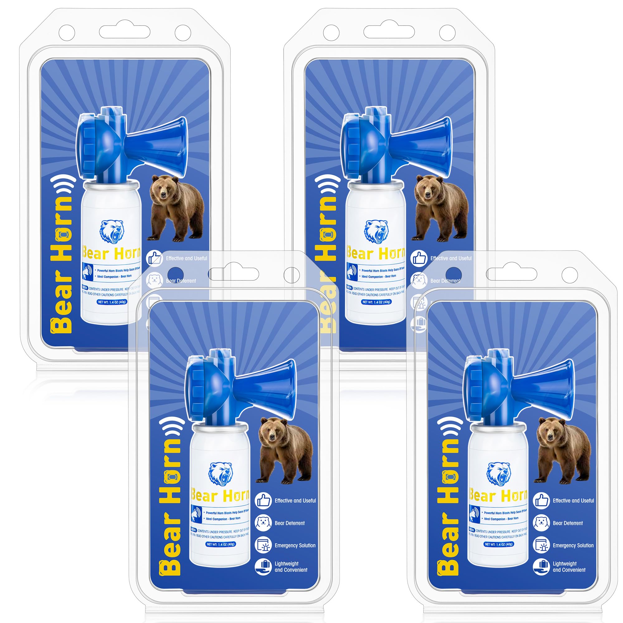 4 Pack 1.4oz Bear Horn Self Defense, Loud Air Horn for Wild Animals, 120dB Heard up to 1/2 Mile Away, Ideal for Hiking