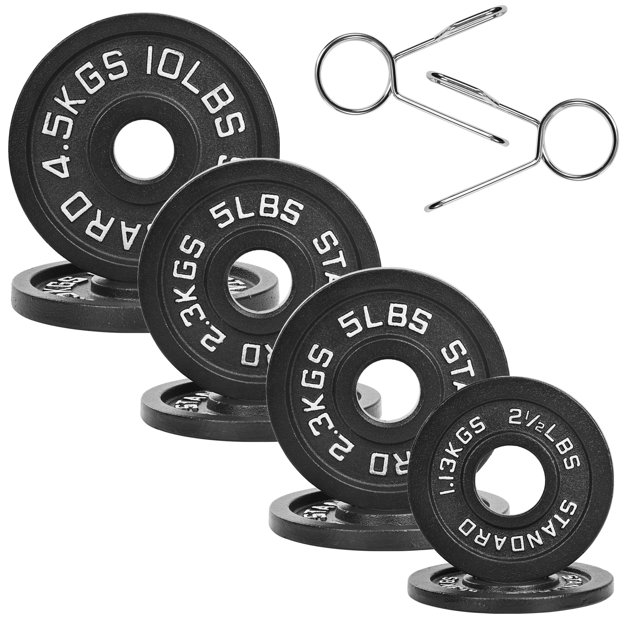 Fitvids Olympic Cast Iron 2-Inch Weight Plate for Strength Training & Weightlifting, Multiple Weights Available, 45LB Set (2.5LB