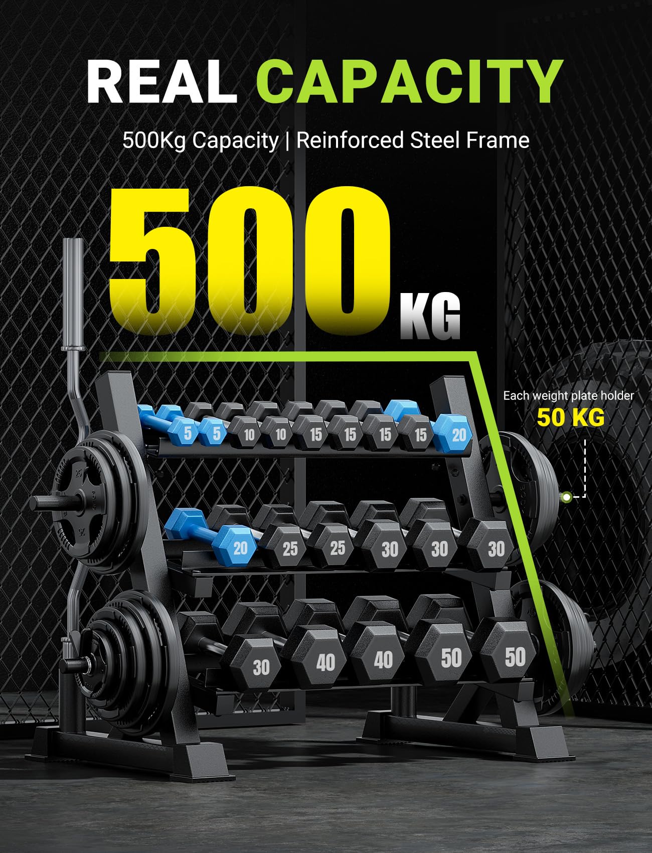 Yoleo Upgraded Dumbbell Rack, 1100Lbs Capacity Weight Rack For Dumbbells, Barbells, Kettlebells, 3-Tier Adjustable Weight Stand,
