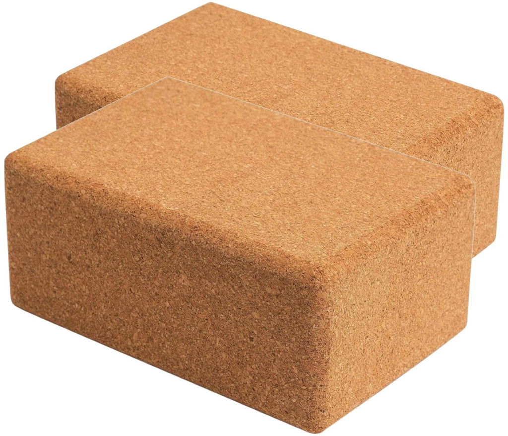 Cork Yoga Blocks 2 Pack Set -Natural Cork From Portugal, 9''X6''X4'' Yoga Blocks Non-Slip&Anti-Tilt For Women Men, Lightweight, 