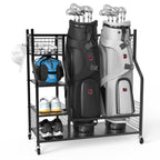 Plkow Golf Bag Storage Garage Organizer Fits For 2 Golf Bags And Golf Accessories, Extra Large Size Golf Bag Storage Stand And G