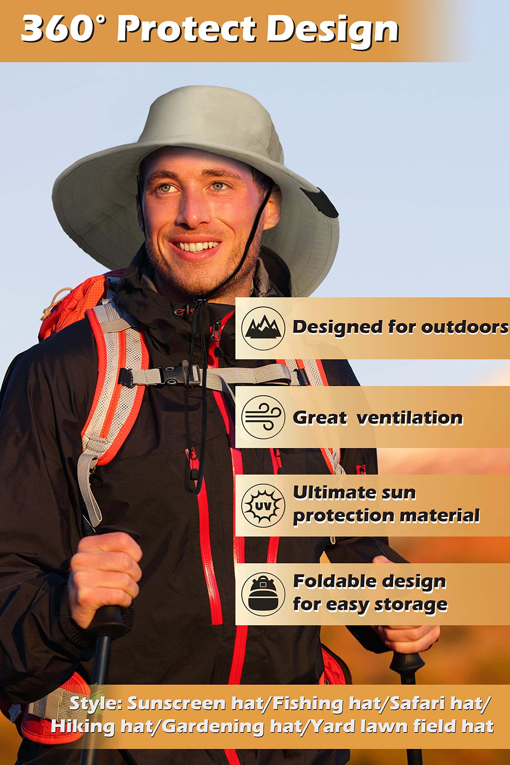 Safari Sun Hat Wide Brim Bonnie Fishing Cap With Adjustable Drawstring Olive For Men & Women