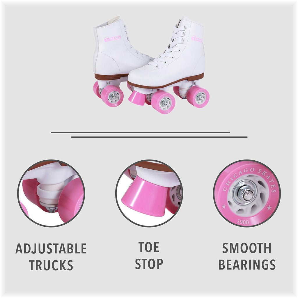 Chicago Girls Rink Roller Skate - White Youth Quad Skates - Size 3