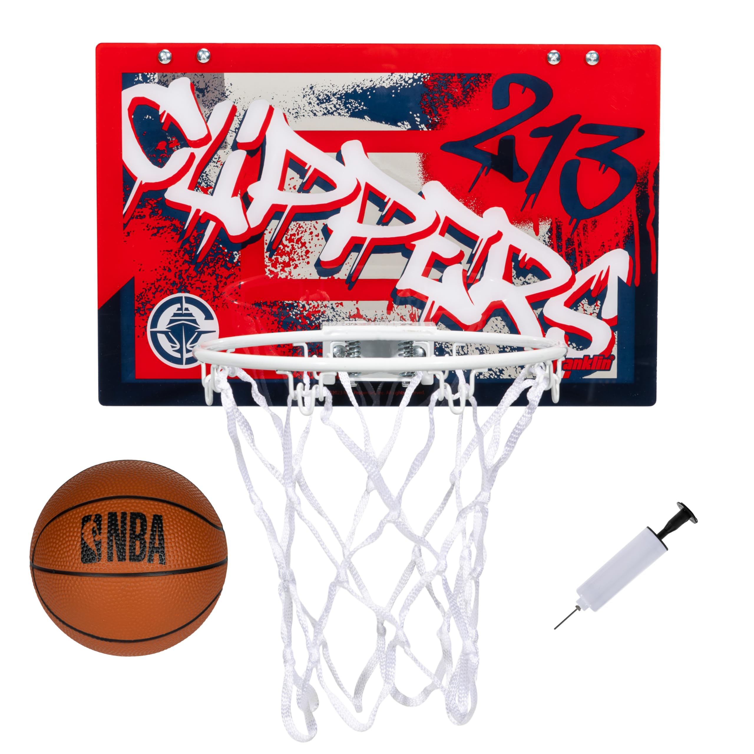 Franklin Sports Nba La Clippers Over The Door Basketball Hoop - Kids Indoor Hoop With Mini Basketball - Nba Fan Shop Toy For Bed