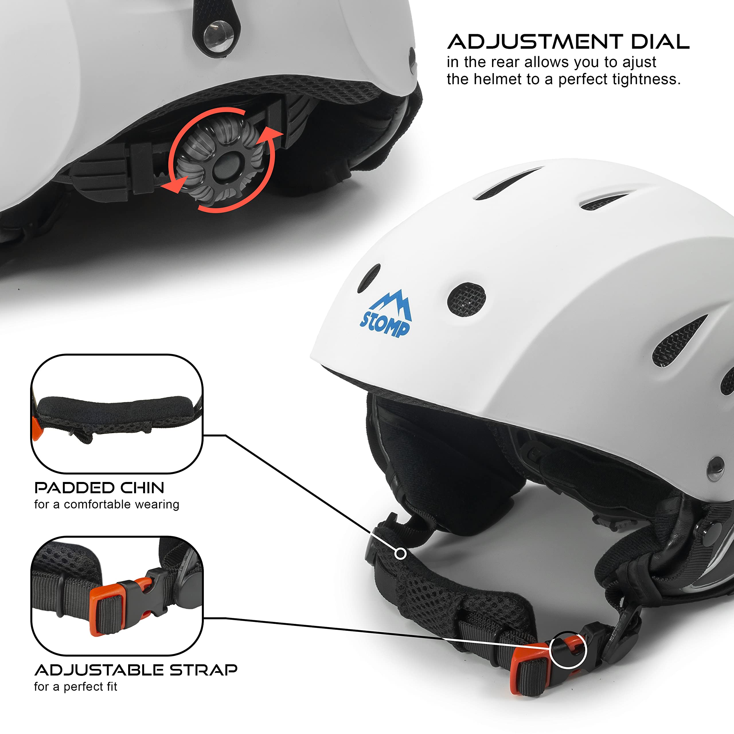 Stomp Ski & Snowboarding Snow Sports Helmet With Build-In Pocket In Ear Pads For Wireless Drop-In Headphone (Matte White, Small)