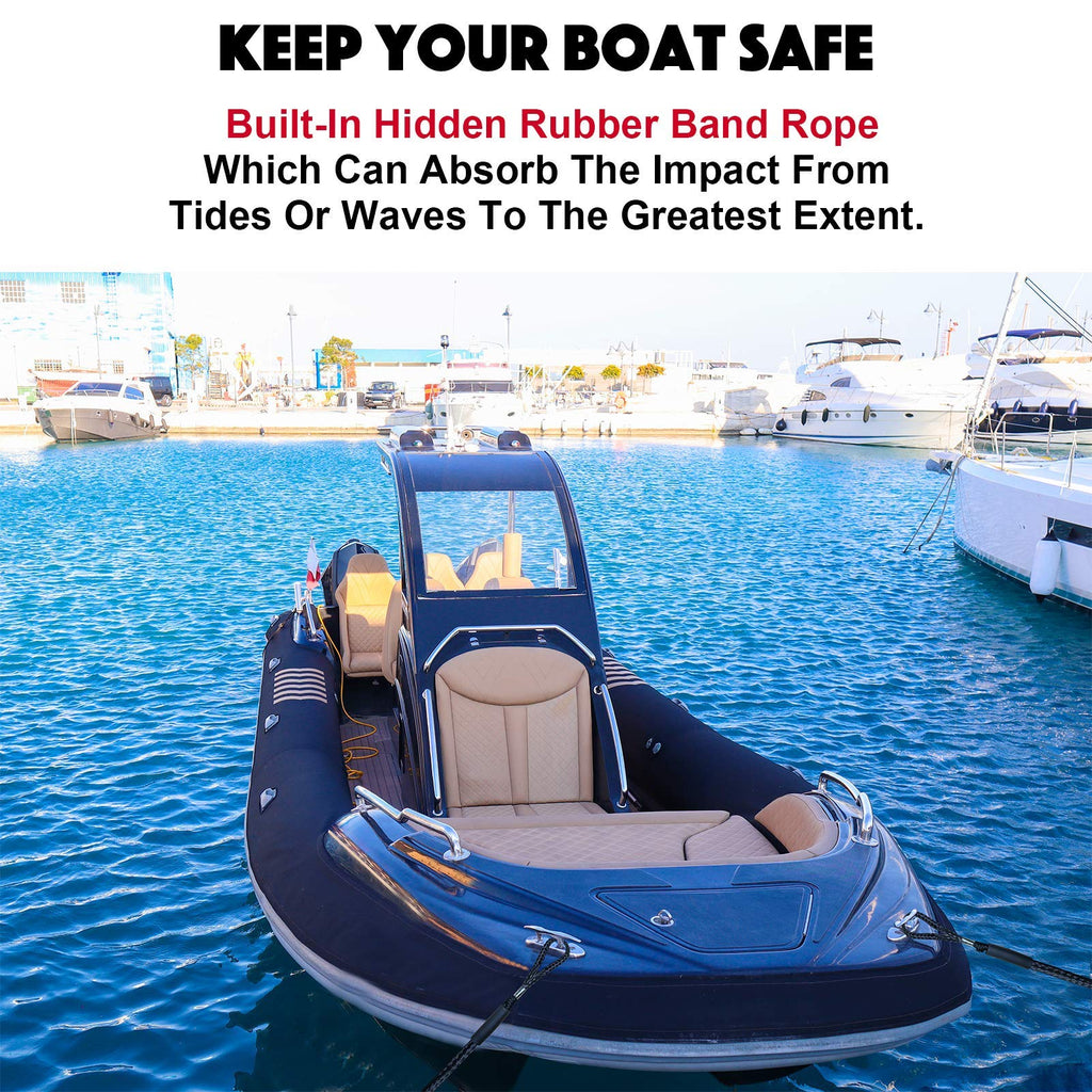 Bungee Dock Line Mooring Rope For Docking With Stainless Steel Clip Accessories For Boats Pwc, Built In Snubber, Kayak, Watercra