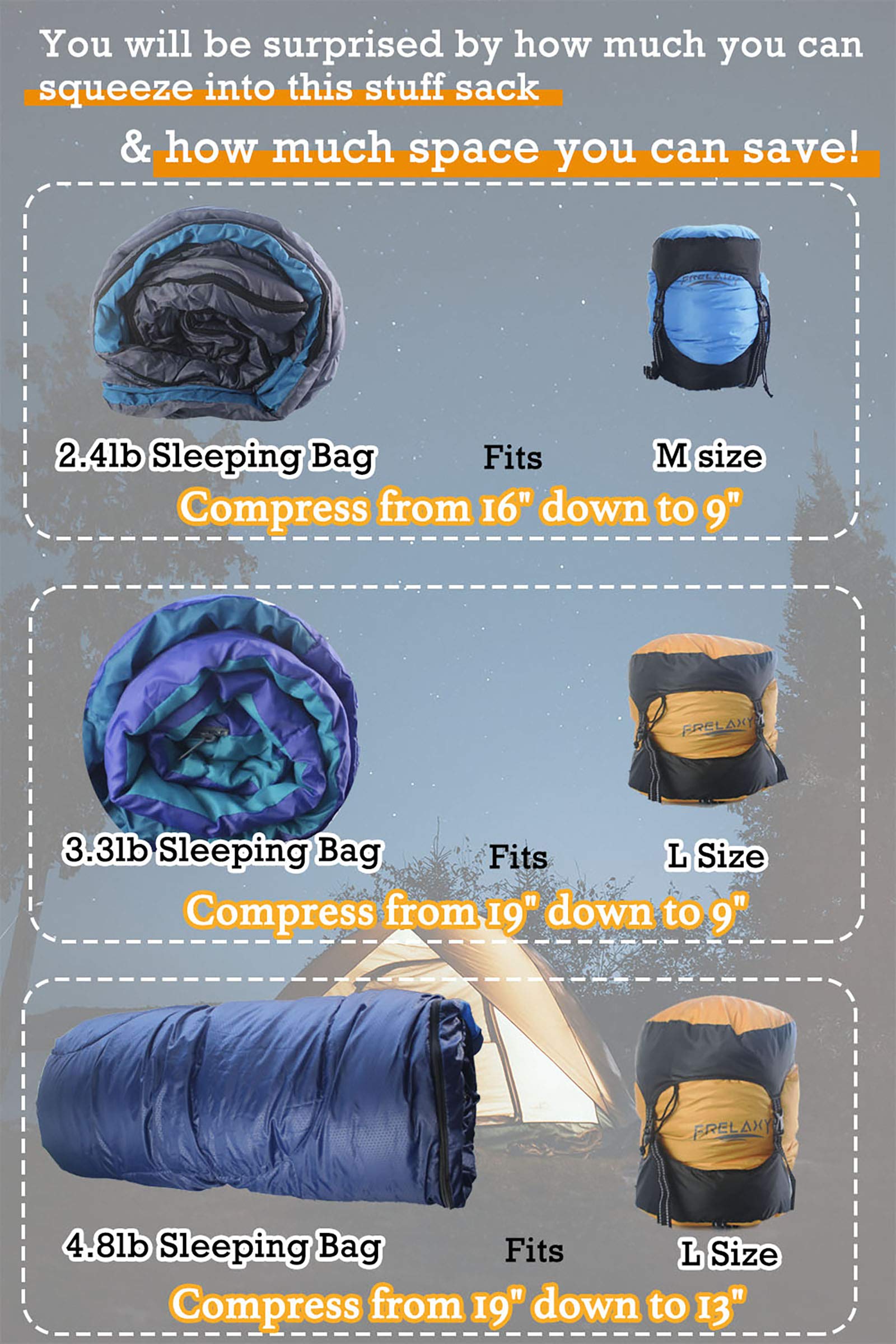 Frelaxy Compression Sack, 40% More Storage! 11L/18L/30L/45L Stuff Sack (Neon Green, M)
