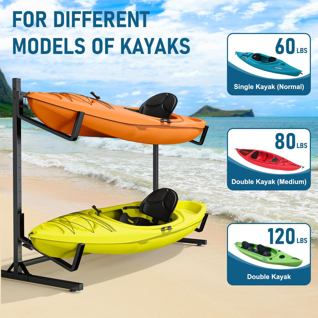 Lxvooee Kayak Storage Rack, Heavy Duty Freestanding Kayak Rack For 2 Kayaks, Canoe, Surfboard And Paddle Board Adjustable Kayak