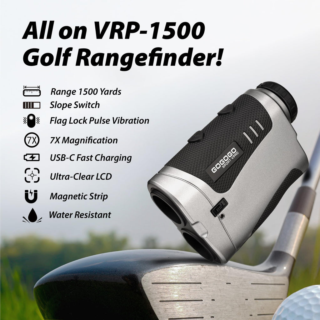 Gogogo Sport Vpro Vrp Golf Rangefinder With Slope Switch, 1500/2500 Yd, 7X Magnification, Magnet Stripe, 0.3Yd Accuracy, Recharg