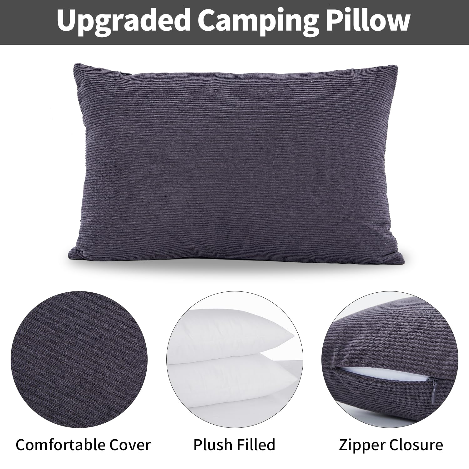 Moon Lence Camping Pillows 2 Pack, Supportive Pillow For Sleeping, Compressible Lightweight For Camp And Travel, With Removable
