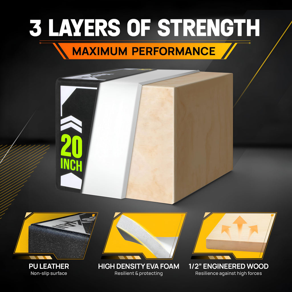 Yes4All 3-In-1 Soft Plyo Box Wooden Core - Safe For Shins - Non-Slip Multi-Use Plyometric Box For Jumping, Conditioning, And Str