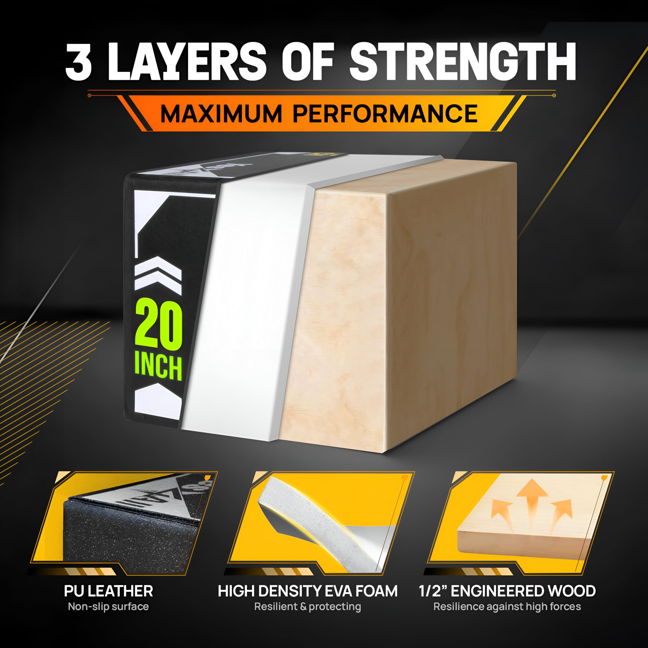Yes4All 3-In-1 Soft Plyo Box Wooden Core - Safe For Shins - Non-Slip Multi-Use Plyometric Box For Jumping, Conditioning, And Str