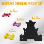 Fitvids Neoprene Dumbbell Set with Rack - Multiple Weight Options - 20LB Set (2/3/5LB Pairs) - Color Series