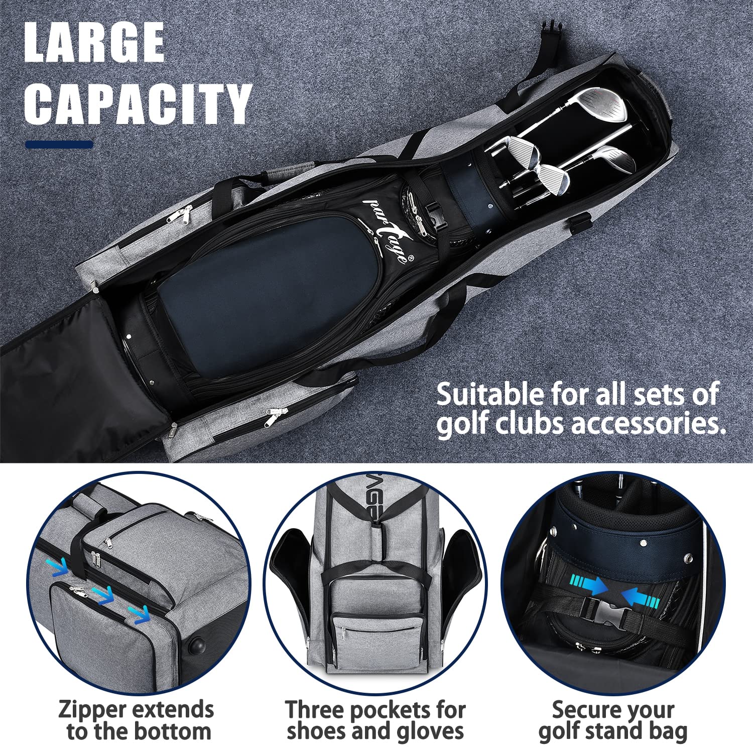 Partage Golf Travel Bag With Wheels,Golf Travel Case For Airlines, 600D Heavy Duty Oxford -Gray