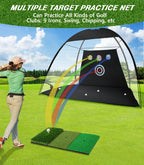 Golf Net, 10X7Ft Golf Practice Net With Tri-Turf Golf Mat, All In 1 Home Golf Hitting Aid Nets For Backyard Driving Chipping Swi