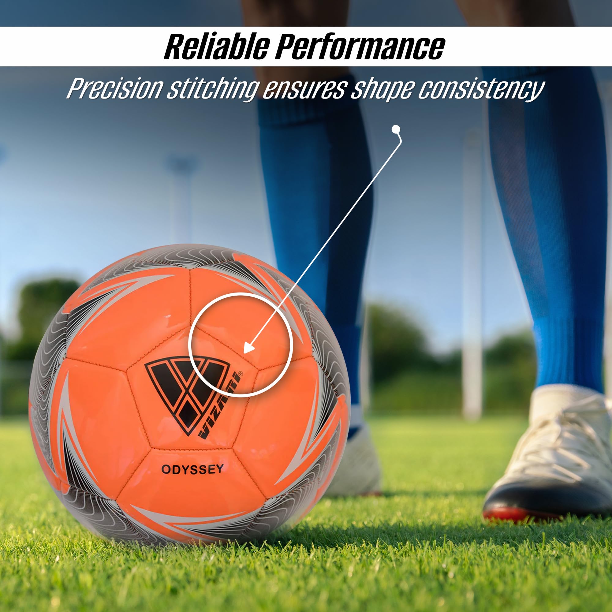 Vizari Soccer Ball For Kids & Youth - Durable Synthetic Leather & Thread-Wound Rubber Bladder - Vibrant Eye-Catching Design Perf