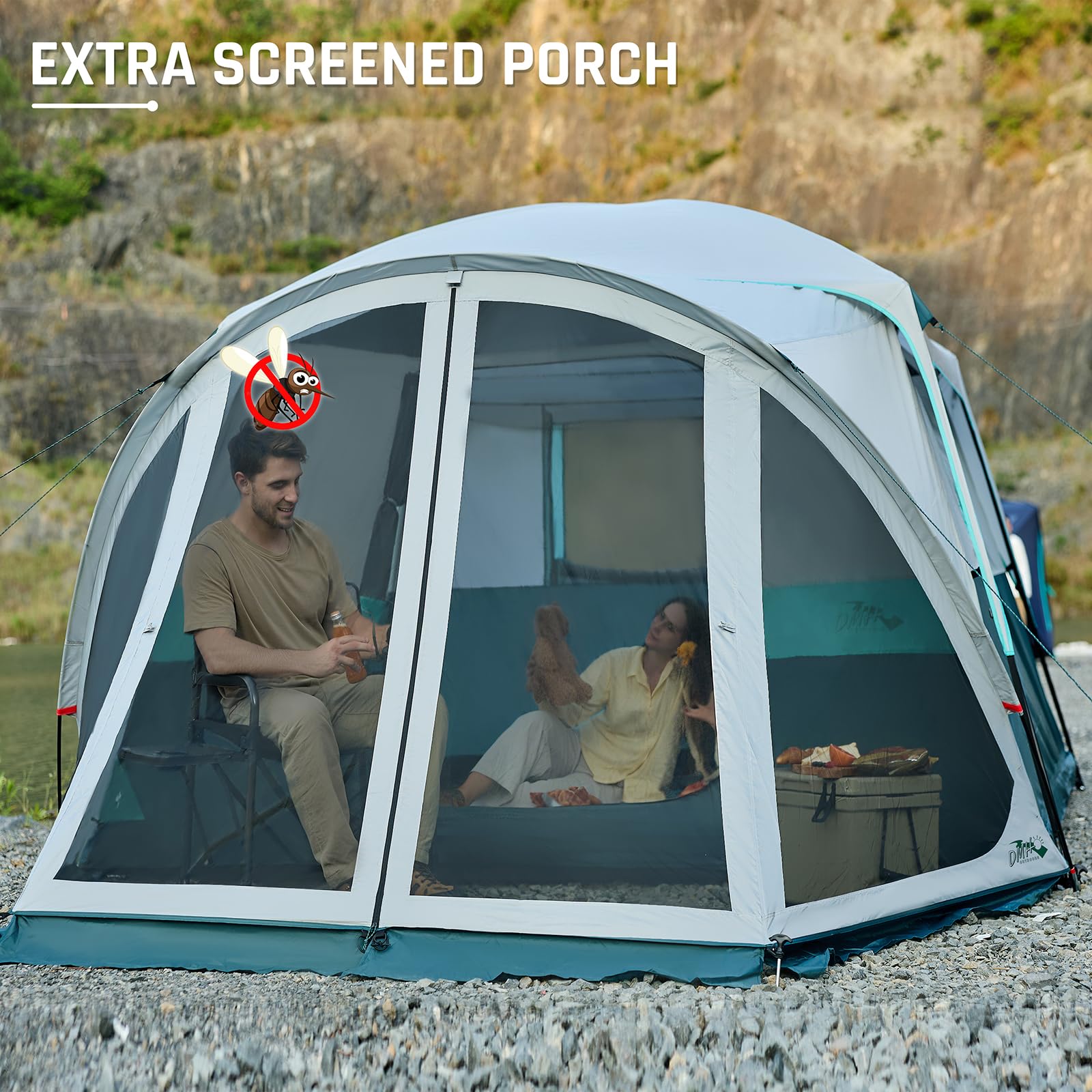 Tents For Camping 6 Person Camping Tent With Screen Porch, Weatherproof Large Cabin Tent With Rainfly And Carry Bag, Family Tent