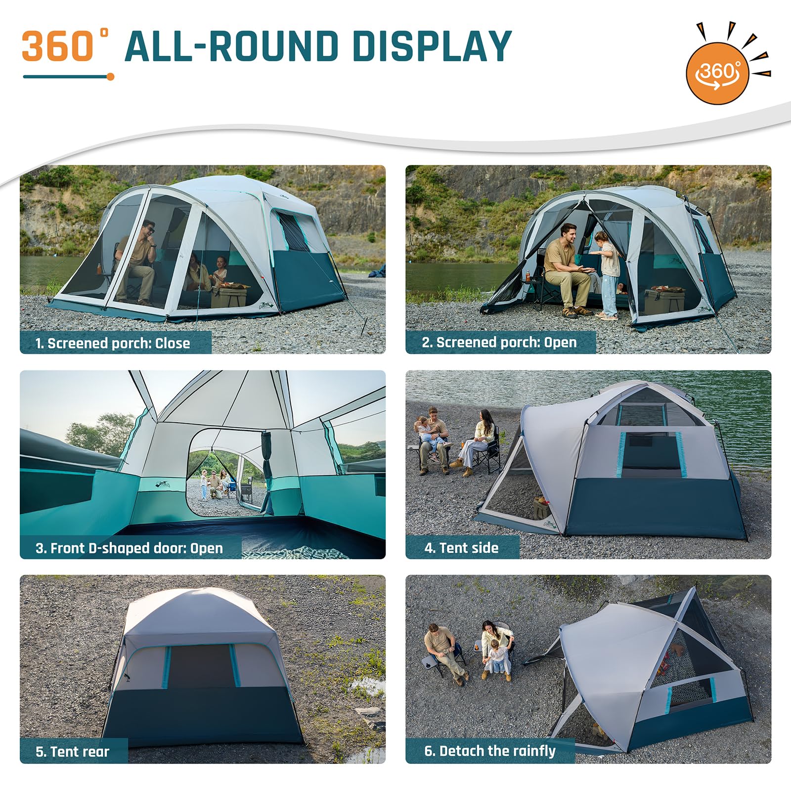 Tents For Camping 6 Person Camping Tent With Screen Porch, Weatherproof Large Cabin Tent With Rainfly And Carry Bag, Family Tent