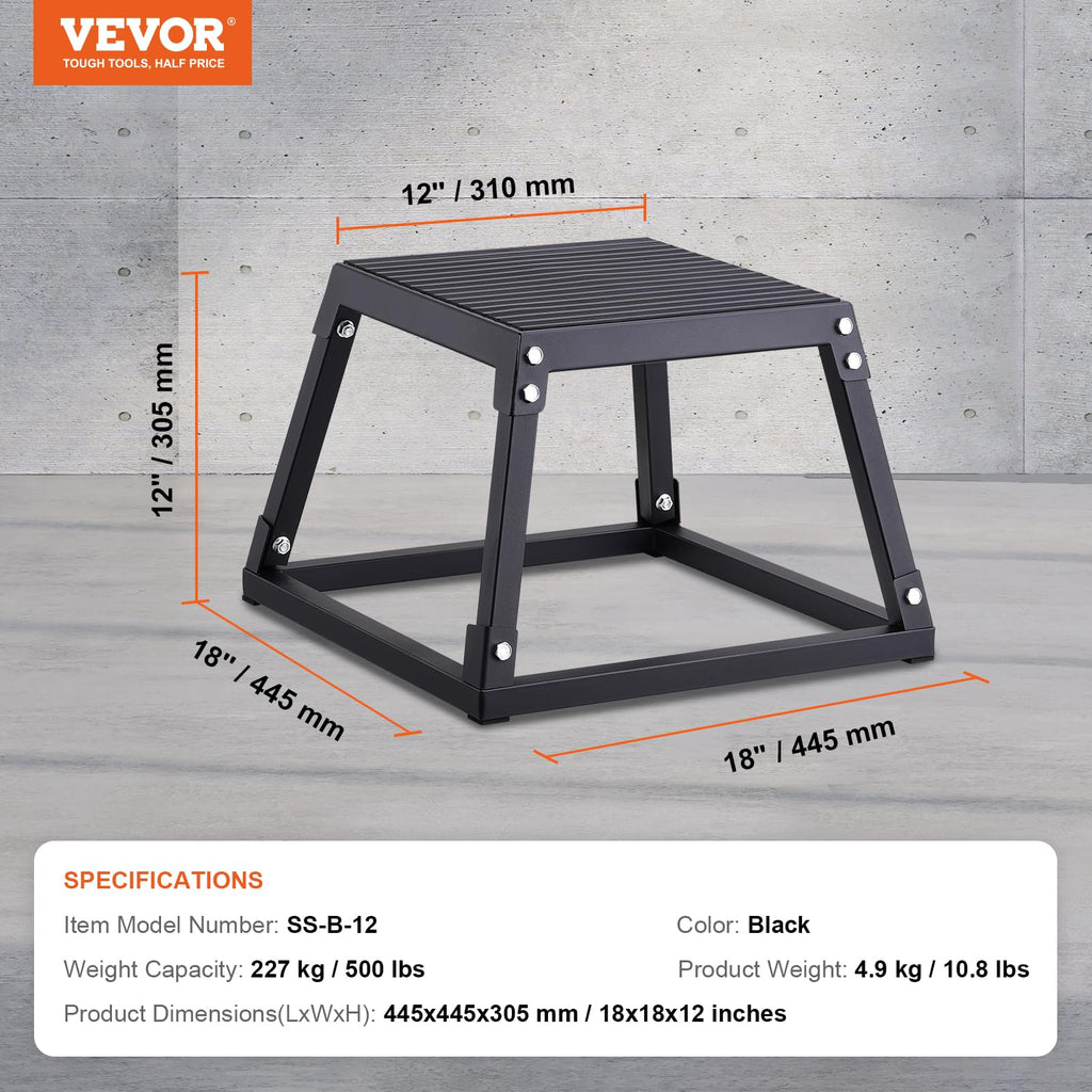 Vevor Plyometric Jump Box, 12 Inch Plyo Box, Steel Plyometric Platform And Jumping Agility Box, Anti-Slip Fitness Exercise Step
