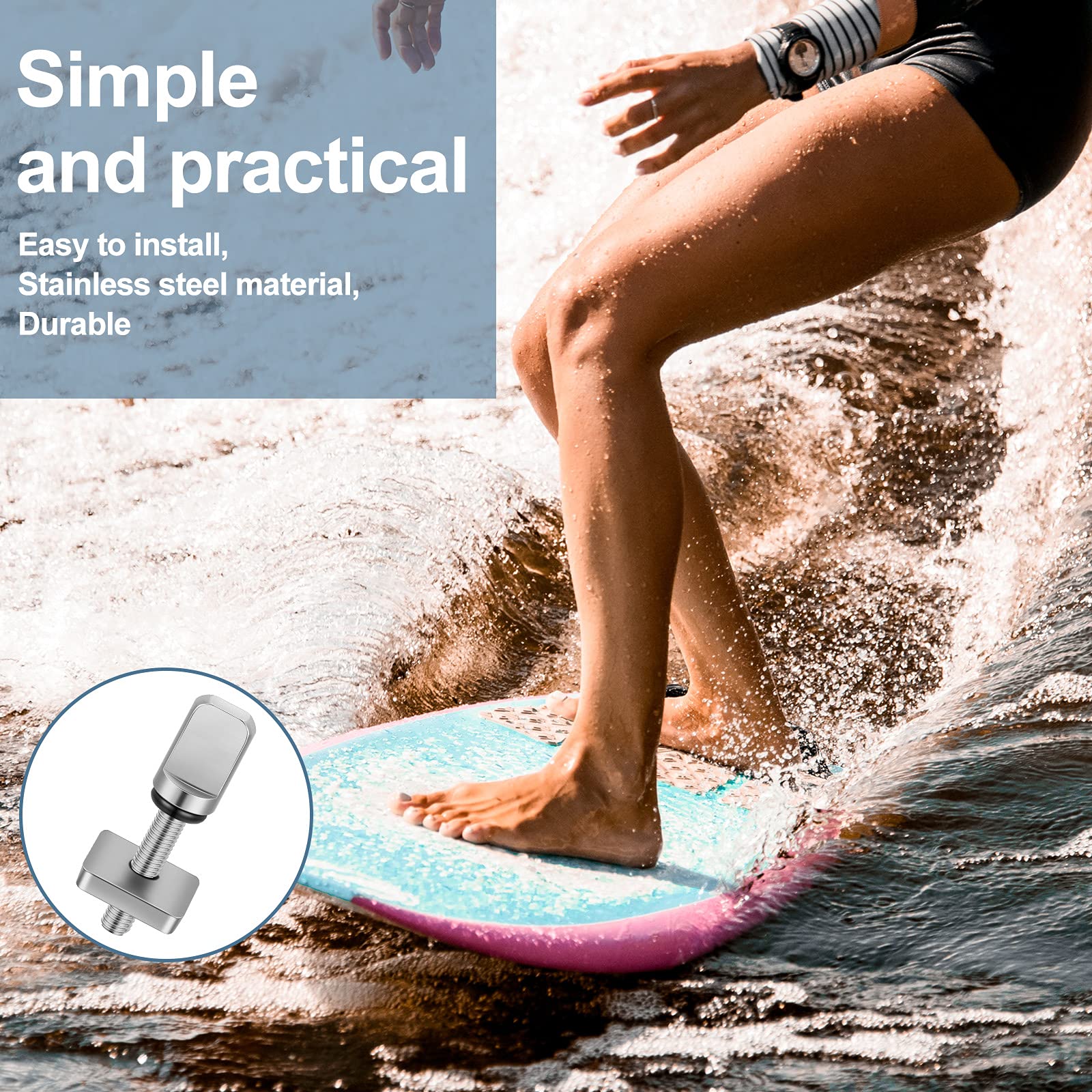 Ferraycle 6 Pieces Surfing Accessories No Tool Stainless Steel Fin Screw Thumb Fin Screw For Men Women Surfboard Surf Longboard