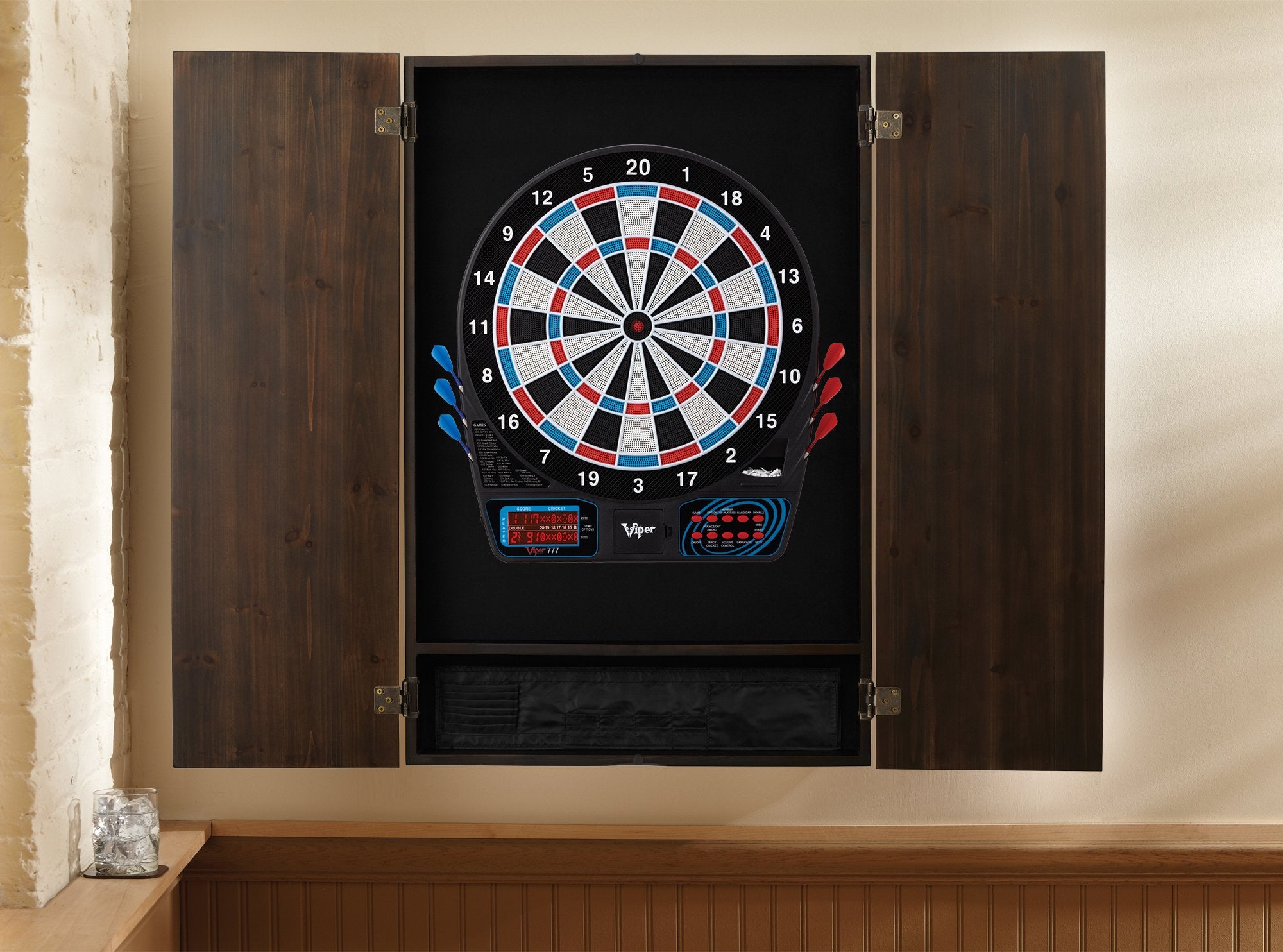 Viper By Gld Products Metropolitan Solid Wood Cabinet & Electronic Dartboard Ready-To-Play Bundle: Standard Set (777 Dartboard),