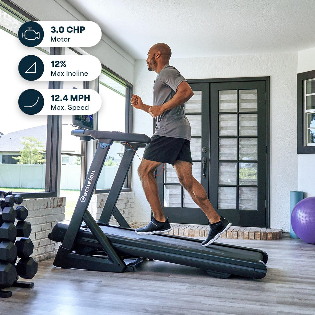 Echelon Stride 4S+22 Treadmill - Auto-Fold | 300 Lb Capacity | Motorized Incline | Comfortable Air Cushioning Deck | Elevate Hom