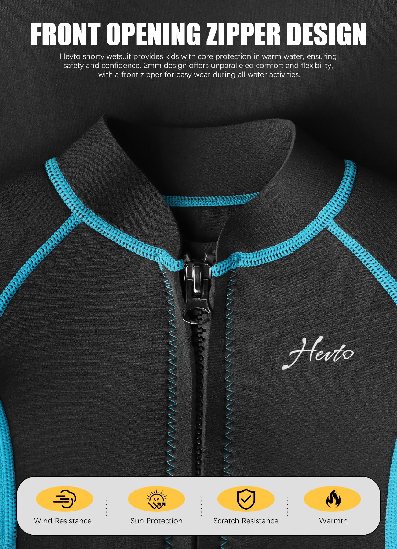 Hevto Kids Wetsuit Shorty For Boys Girls Youth Child Size 16 Year 2Mm Neoprene Front Zip Wet Suit In Cold Water Thermal For Swim