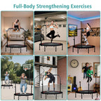 Ravs Mini Trampoline For Kids Adults 40'' Foldable Fitness Rebounder Kids Trampoline With 5 Levels Height Adjustable Handle Resi