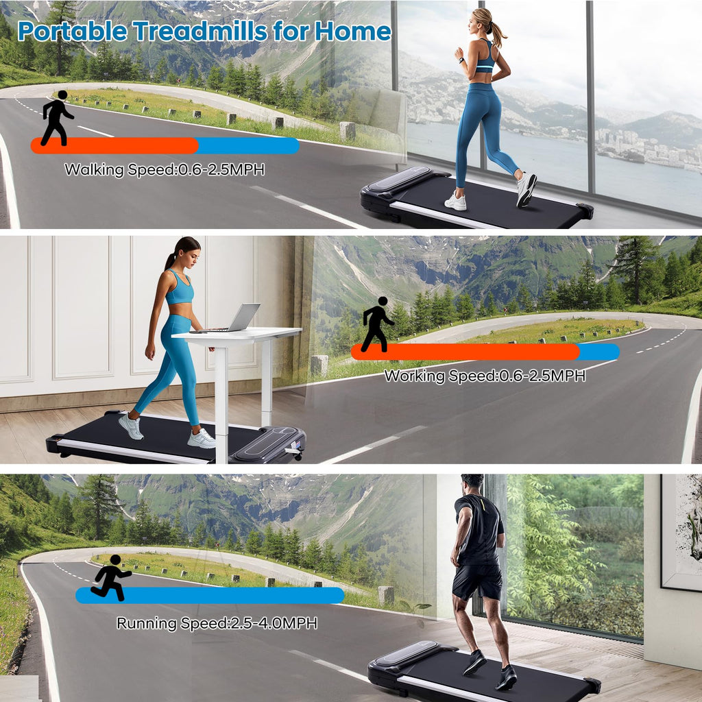 Electric Treadmills For Home Small, 2.5Hp Portable Walking Pad Treadmill, Under Desk Treadmill With Remote Control, Compact Home