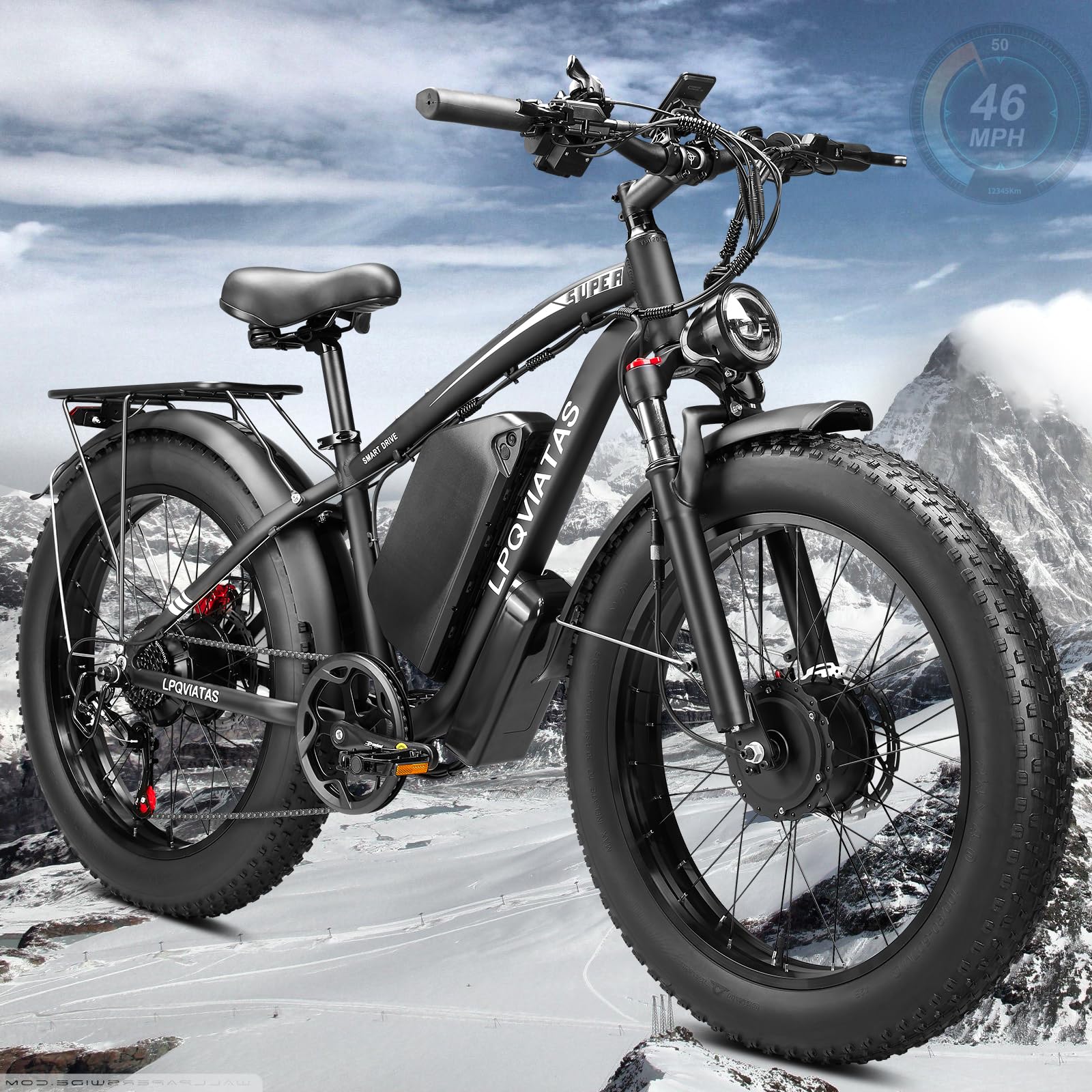 LPQVIATAS 6000W Peak AWD-Ebike-Dual-Motor-Electric-Bike for Adults-Men, 52V 1768Wh Dual-Motor-Ebike 42-46MPH-Hunting-Ebike Long 