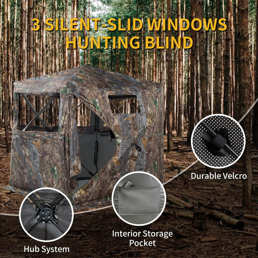 Funhorun Hunting Blind 270 Degree See Through Ground Blind For Hunting, 2/3 Person Pop Up Camouflage Tent For Deer And Turkey, P