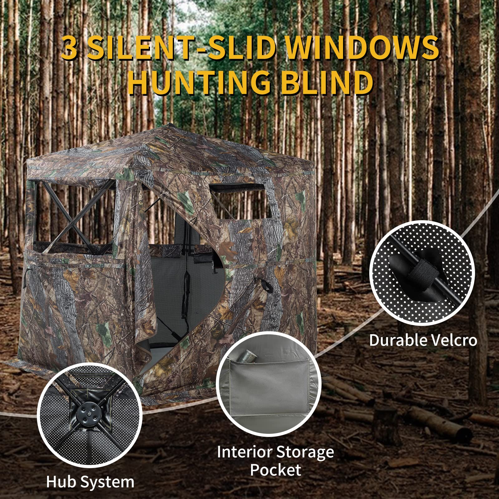 Funhorun Hunting Blind 270 Degree See Through Ground Blind For Hunting, 2/3 Person Pop Up Camouflage Tent For Deer And Turkey, P
