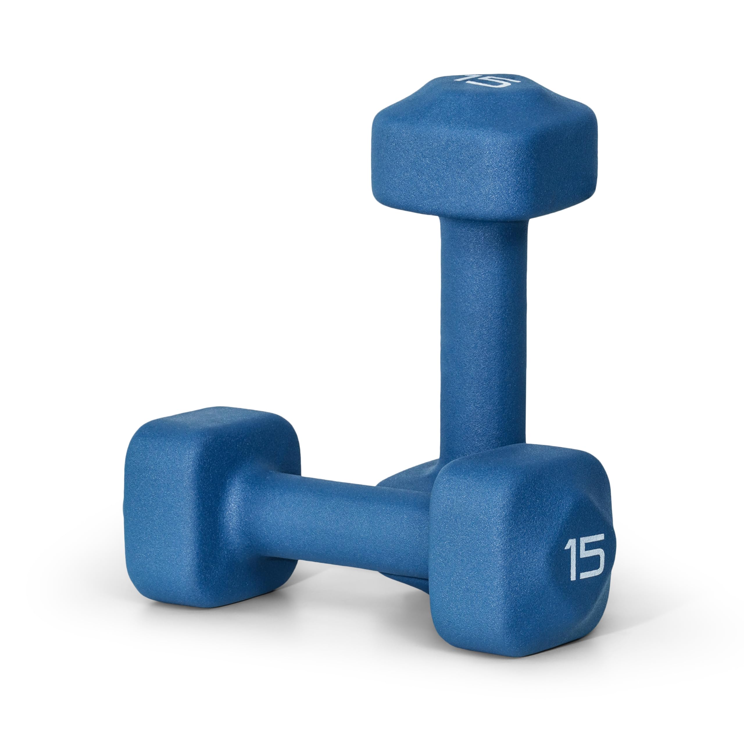 Tone Fitness 15 lb Neoprene Dumbbell Pair for Home Workouts - Non-Slip Design - Blue