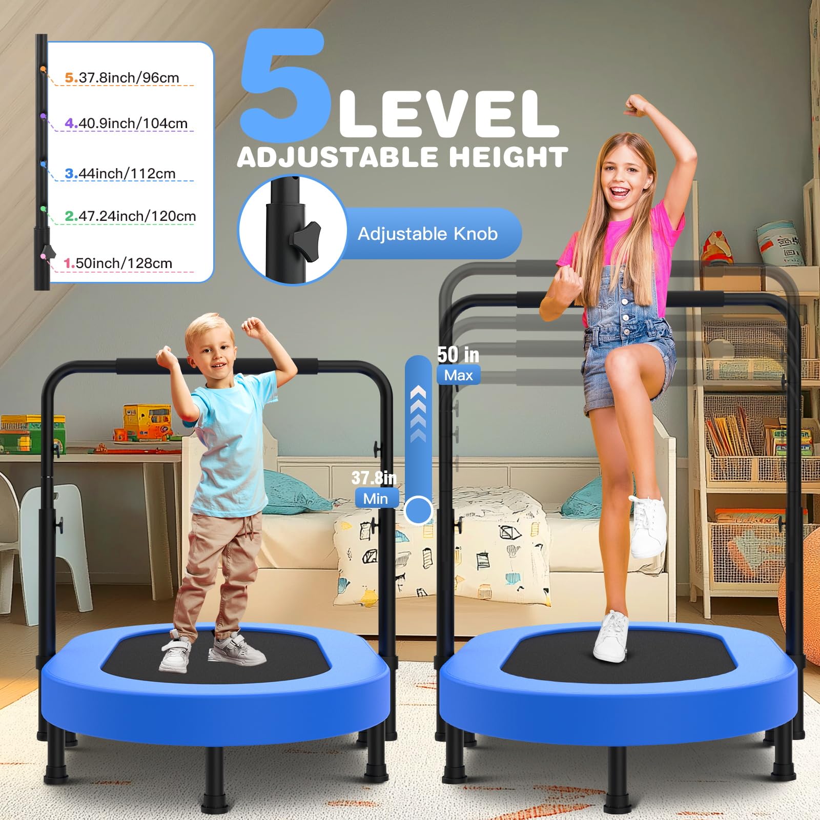 Ancheer Foldable Trampoline, Mini Rebounder Trampoline With Adjustable Handle, Exercise Trampoline For Indoor/Garden/Workout Car