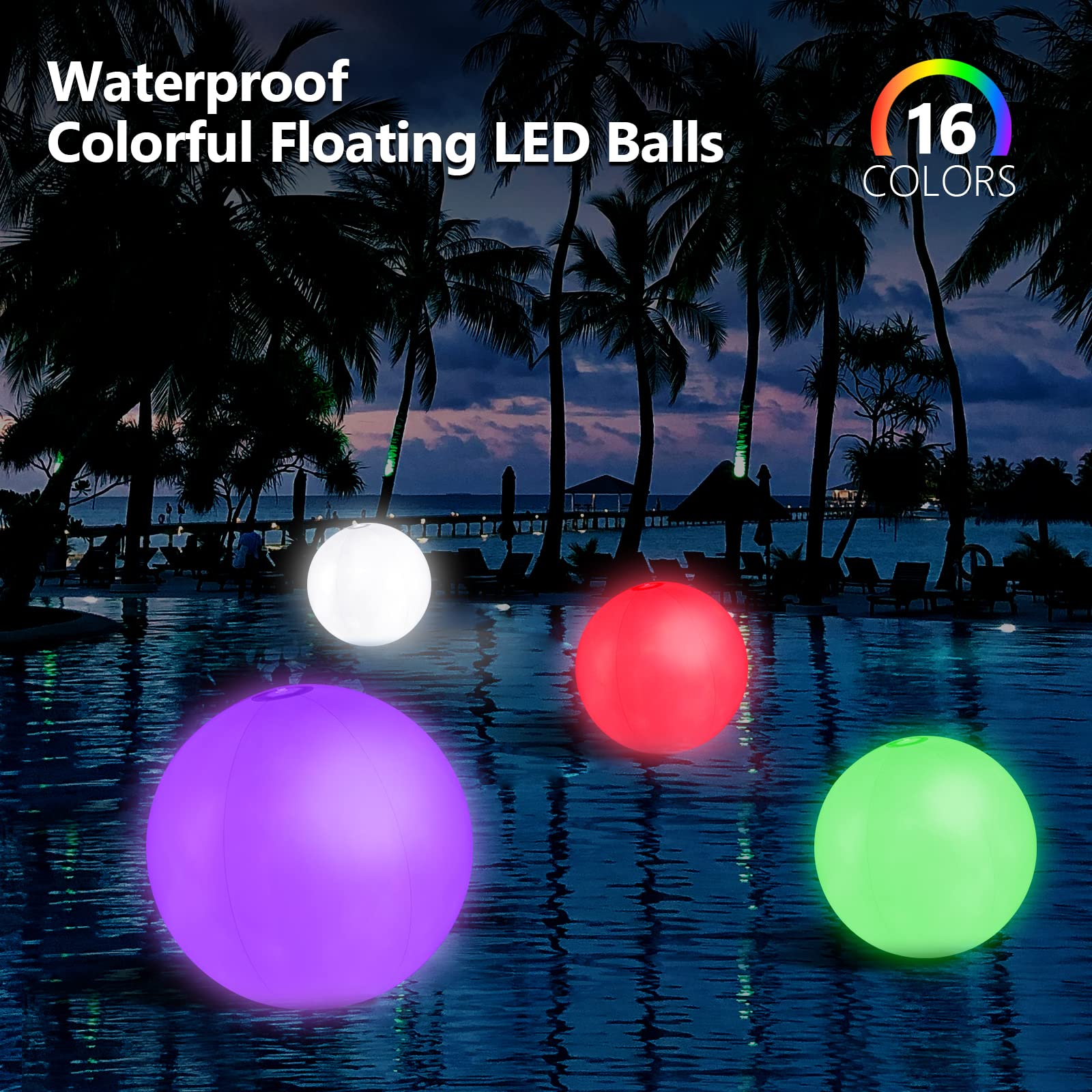 6 Pack Light Up Beach Balls Glow In The Dark Balls Pool Toys Party Games 16'' Large Led Beach Ball With Remote Control - 16 Colo