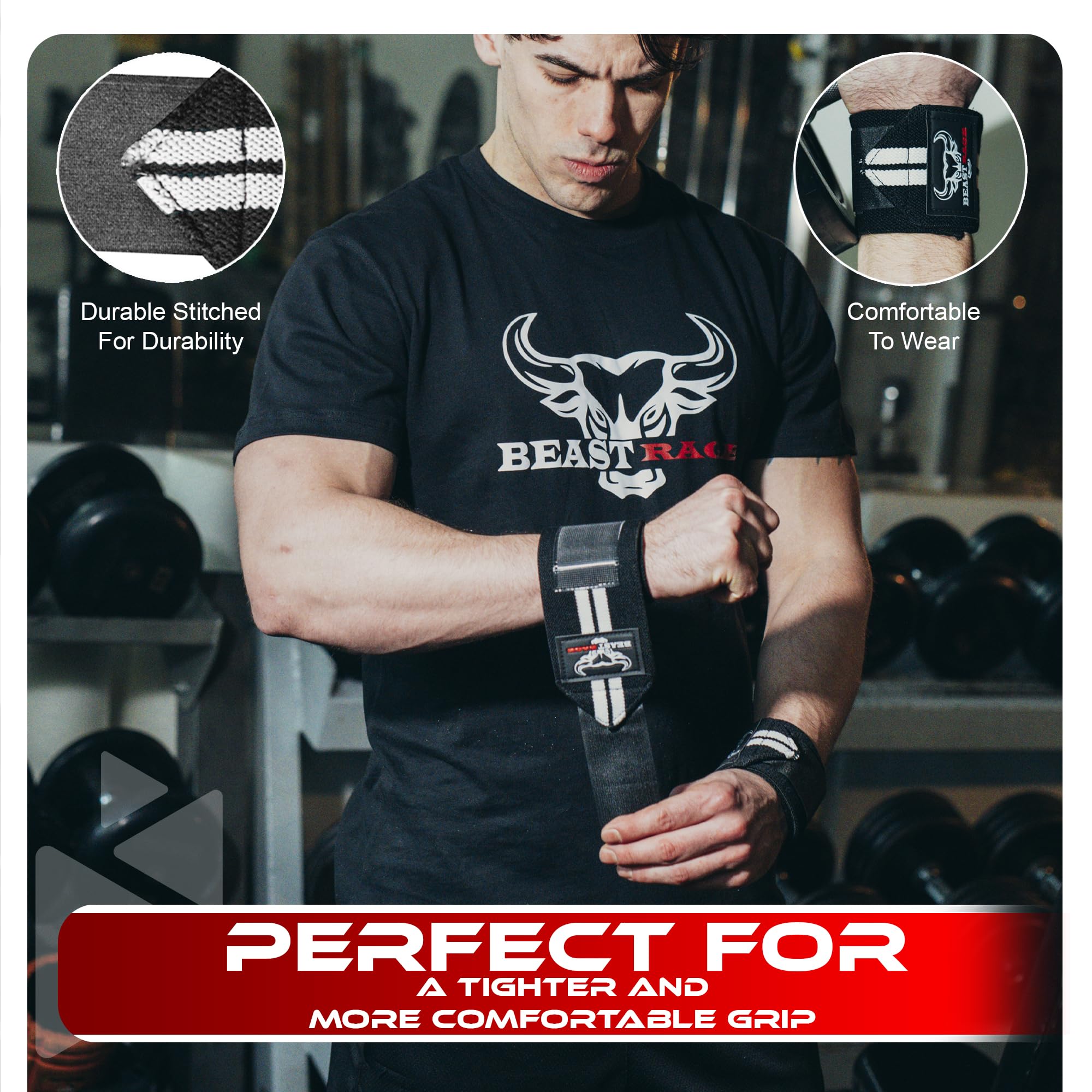 Beast Rage Wrist Wraps Weight Lifting Training Muscle Building Performance Fitness Training Gym Straps Thumb Loop Support Stretc