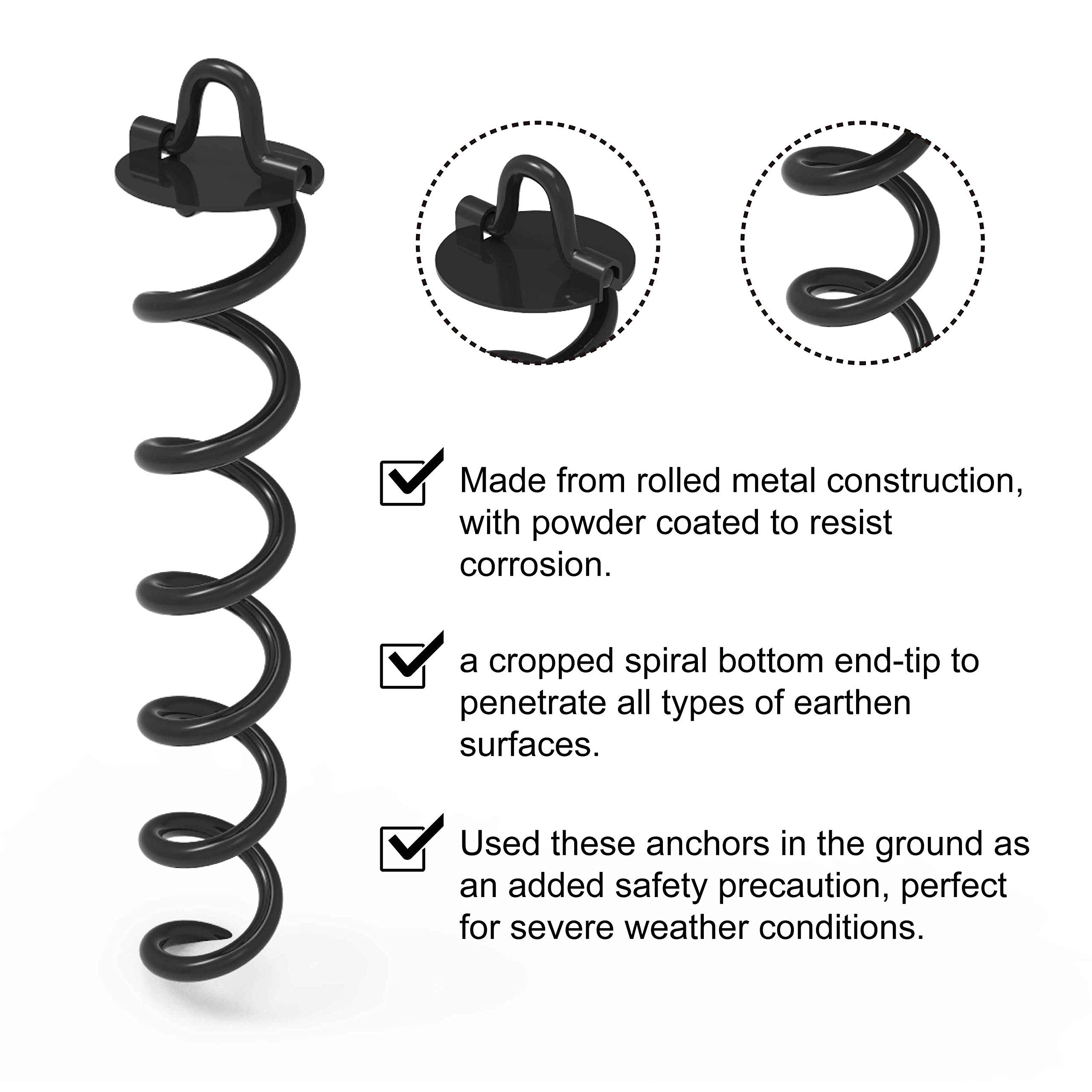 Abccanopy 10'' Spiral Ground Anchor With Dog Tie Out For Anchor Swings Set Down, Tent (Black)
