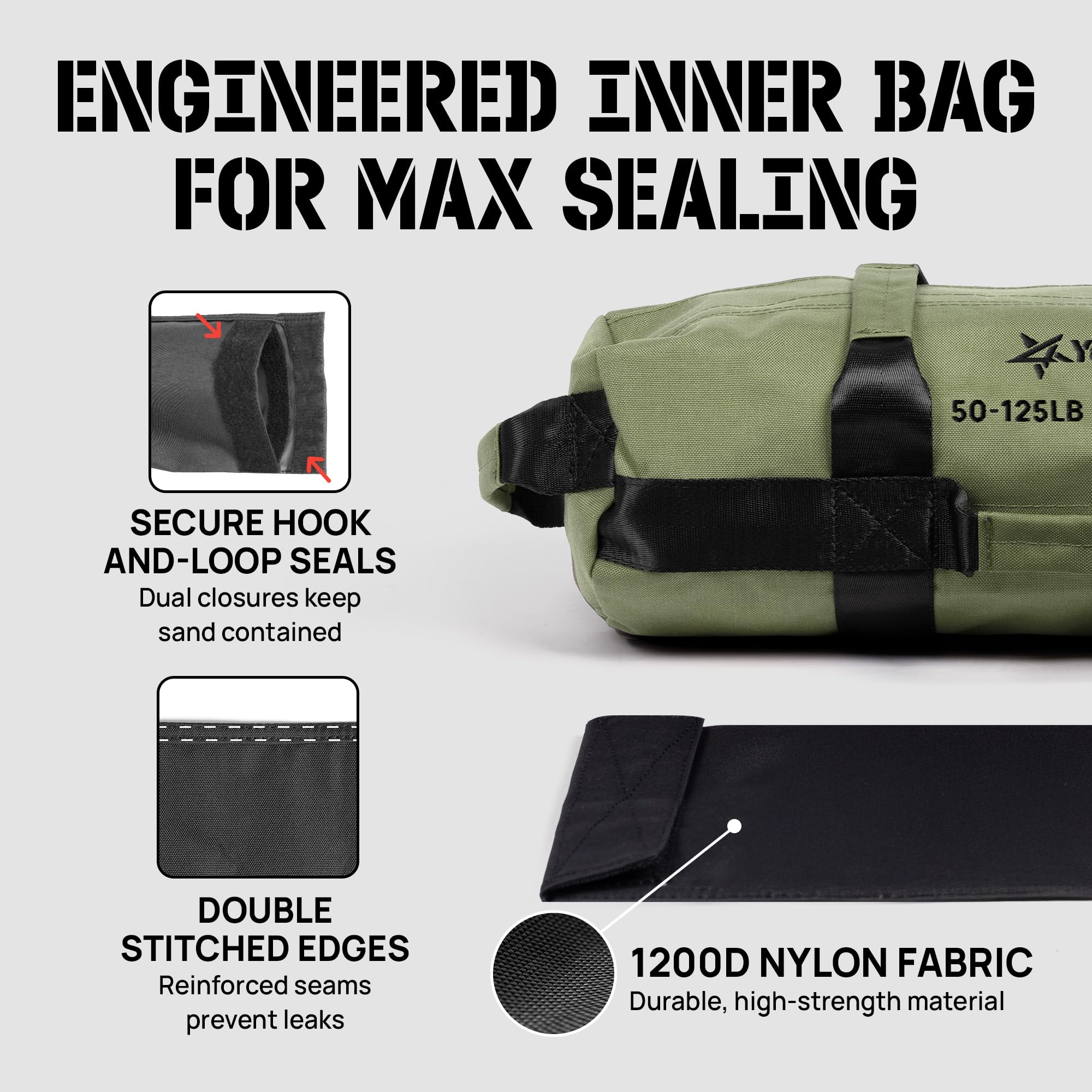 Yes4All Sandbags for Working Out, Unfilled Adjustable Sand Bags for Weight Training with Handles, Multiple Colors & Sizes 5-200l
