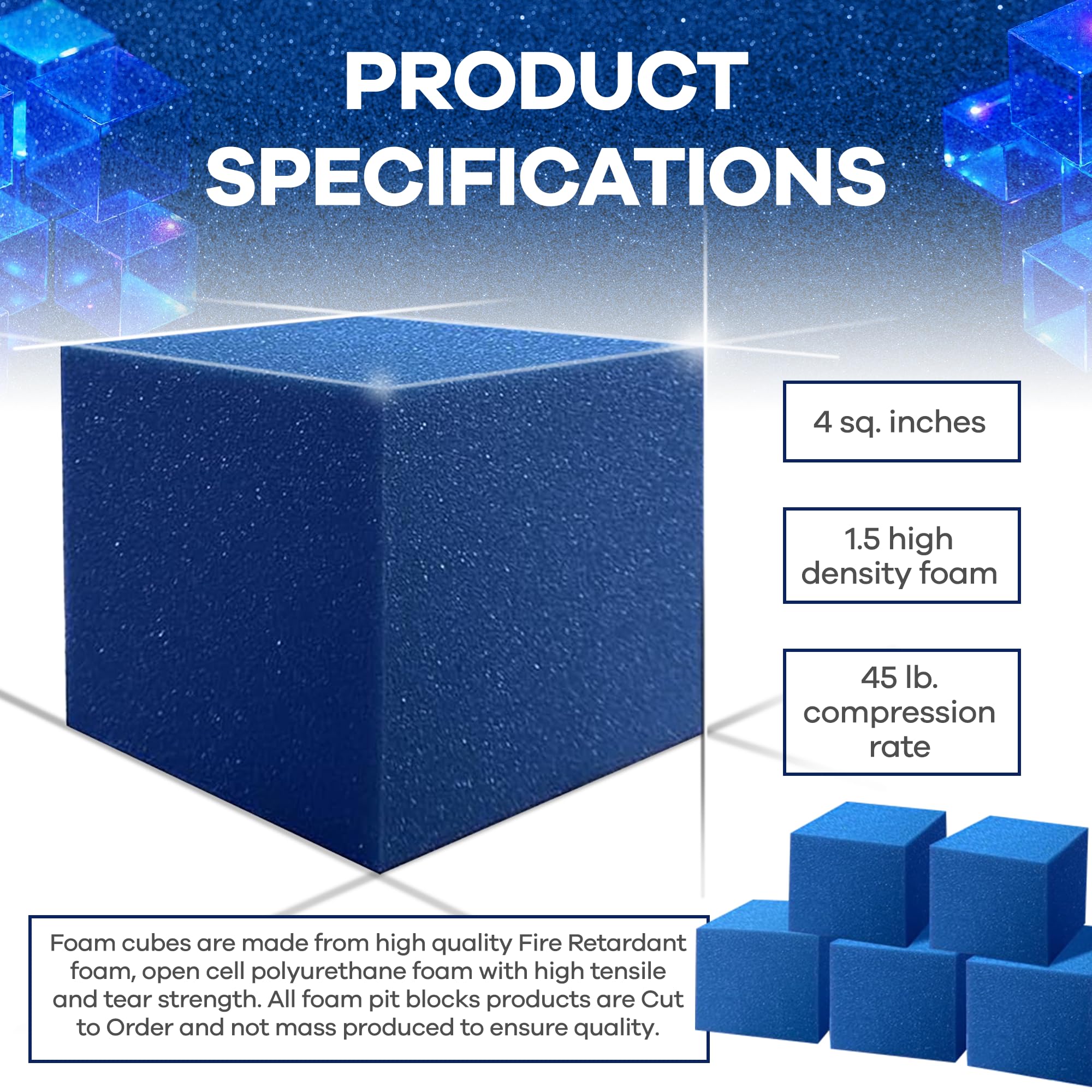 Isellfoam Foam Pit Cubes/Blocks 500 Pcs. (Blue) 4''X4''X4'' Flame Retardant Foam Blocks For Gymnastics, Freerunning And Parkour