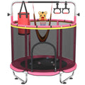 60 Toddler Trampoline for Age 2-4, 11ft Mini Kids Trampoline Indoor with Basketball Ball Adjustable Gymnastics Bar & Toys Swing 