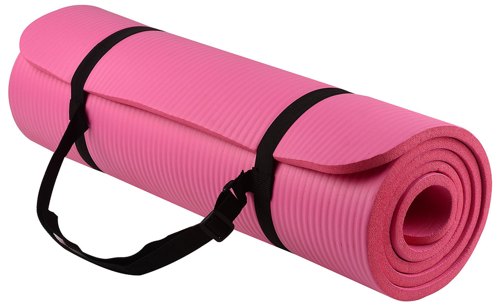 Fitvids All Purpose 1/2-Inch Extra Thick High Density Anti-Tear Exercise Yoga Mat With Carrying Strap And Yoga Blocks, Pink