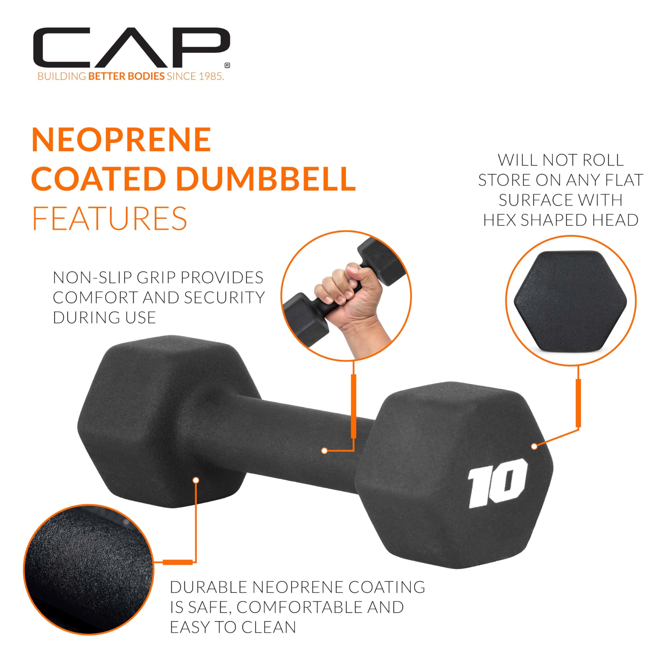 Cap Barbell Neoprene Dumbbell Weights, 10 Lb Pair, Black