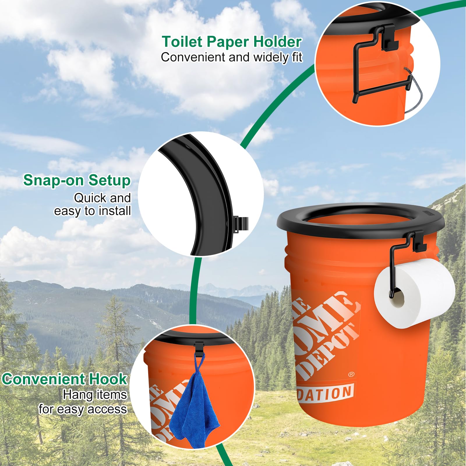 Bucket Toilet Seat, Portable Toilet Seat For 5 Gal Buckets, Camping Seat For Pail, Snap-On Bucket Seat For Outdoor, Camping, Hik
